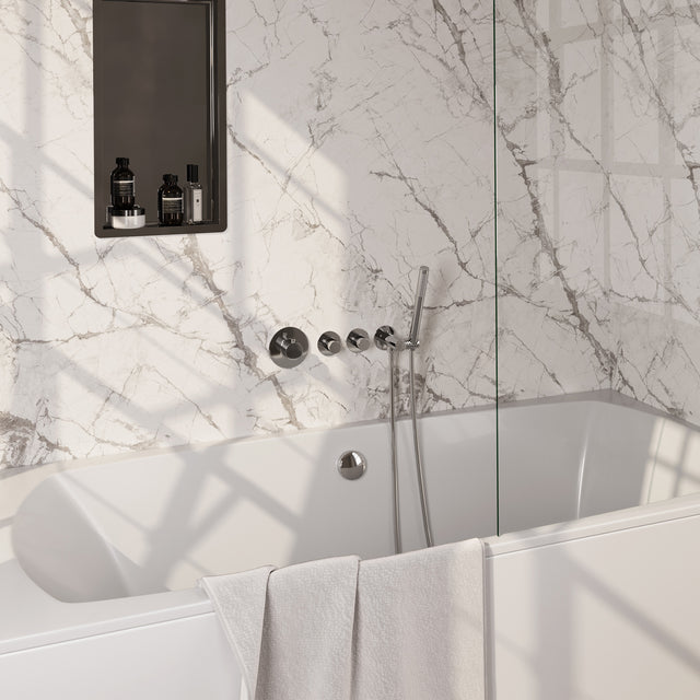 BRAUER Stripe thermostatische inbouw badkraan SET 01 met badvulcombinatie en staaf handdouche en doucheslang en wandaansluitbocht chroom 5-CE-359