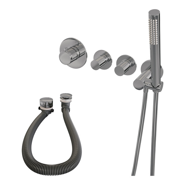 BRAUER Stripe thermostatische inbouw badkraan SET 01 met badvulcombinatie en staaf handdouche en doucheslang en wandaansluitbocht chroom 5-CE-359