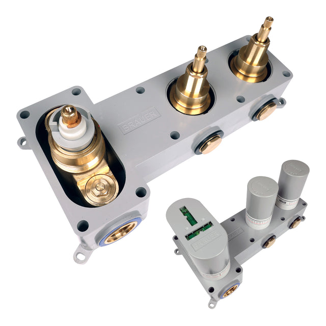 BRAUER Stripe thermostatische inbouw badkraan SET 01 met badvulcombinatie en staaf handdouche en doucheslang en wandaansluitbocht chroom 5-CE-359