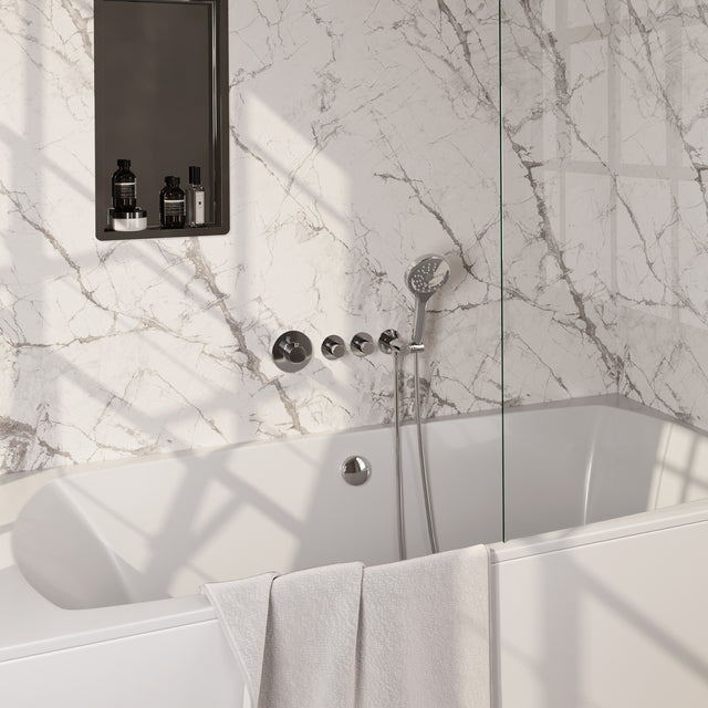 BRAUER Stripe thermostatische inbouw badkraan SET 02 met badvulcombinatie en 3-standen handdouche en doucheslang en wandaansluitbocht chroom 5-CE-360