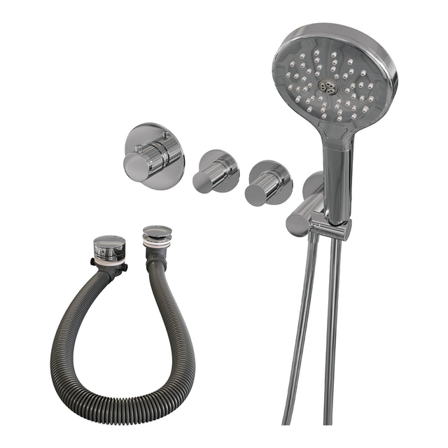 BRAUER Stripe thermostatische inbouw badkraan SET 02 met badvulcombinatie en 3-standen handdouche en doucheslang en wandaansluitbocht chroom 5-CE-360