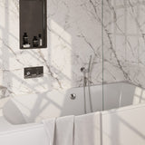 BRAUER Stripe thermostatische inbouw badkraan met drukknoppen SET 03 met badvulcombinatie en staaf handdouche en doucheslang en wandaansluitbocht chroom 5-CE-361