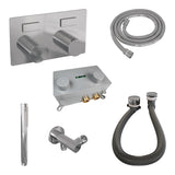 BRAUER Stripe thermostatische inbouw badkraan met drukknoppen SET 03 met badvulcombinatie en staaf handdouche en doucheslang en wandaansluitbocht chroom 5-CE-361