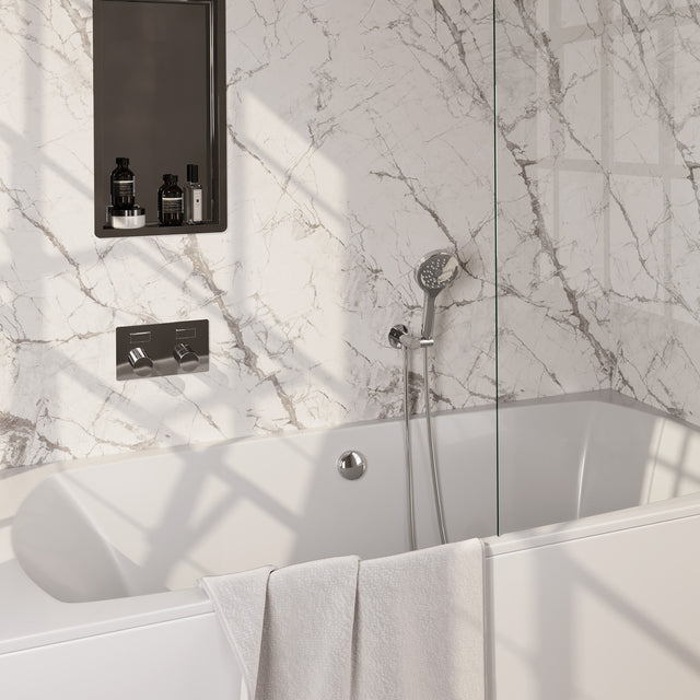 BRAUER Stripe thermostatische inbouw badkraan met drukknoppen SET 04 met badvulcombinatie en 3-standen handdouche en doucheslang en wandaansluitbocht chroom 5-CE-362