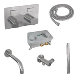 BRAUER Stripe thermostatische inbouw badkraan met drukknoppen SET 03 met uitloop en staaf handdouche en doucheslang en wandaansluitbocht chroom 5-CE-363