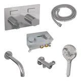 BRAUER Stripe thermostatische inbouw badkraan met drukknoppen SET 04 met uitloop en 3-standen handdouche en doucheslang en wandaansluitbocht chroom 5-CE-364