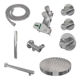 BRAUER Stripe thermostatische inbouw regendouche SET 01 met 25 cm douchekop en rechte muurarm en staaf handdouche en doucheslang en wandaansluitbocht chroom 5-CE-365
