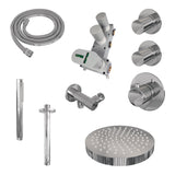 BRAUER Stripe thermostatische inbouw regendouche SET 03 met 25 cm douchekop en plafondarm en staaf handdouche en doucheslang en wandaansluitbocht chroom 5-CE-369