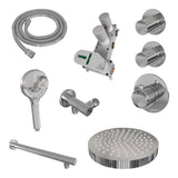 BRAUER Stripe thermostatische inbouw regendouche SET 04 met 25 cm douchekop en rechte muurarm en 3-standen handdouche en doucheslang en wandaansluitbocht chroom 5-CE-371