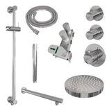 BRAUER Stripe thermostatische inbouw regendouche SET 07 met 25 cm douchekop en rechte muurarm en staaf handdouche en doucheslang en geïntegreerde glijstang chroom 5-CE-377