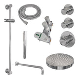 BRAUER Stripe thermostatische inbouw regendouche SET 08 met 25 cm douchekop en gebogen muurarm en staaf handdouche en doucheslang en geïntegreerde glijstang chroom 5-CE-379