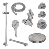 BRAUER Stripe thermostatische inbouw regendouche SET 10 met 25 cm douchekop en rechte muurarm en 3-standen handdouche en doucheslang en geïntegreerde glijstang chroom 5-CE-383