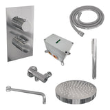 BRAUER Stripe thermostatische inbouw regendouche 3-weg rechthoekig SET 14 met 25 cm douchekop en gebogen muurarm en staaf handdouche en doucheslang en wandaansluitbocht chroom 5-CE-391