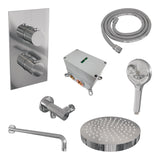 BRAUER Stripe thermostatische inbouw regendouche 3-weg rechthoekig SET 17 met 25 cm douchekop en gebogen muurarm en 3-standen handdouche en doucheslang en wandaansluitbocht chroom 5-CE-397