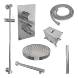 BRAUER Stripe thermostatische inbouw regendouche 3-weg rechthoekig SET 19 met 25 cm douchekop en rechte muurarm en staaf handdouche en doucheslang en geïntegreerde glijstang chroom 5-CE-401