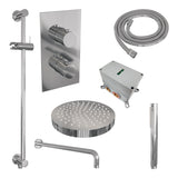 BRAUER Stripe thermostatische inbouw regendouche 3-weg rechthoekig SET 20 met 25 cm douchekop en gebogen muurarm en staaf handdouche en doucheslang en geïntegreerde glijstang chroom 5-CE-403