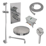 BRAUER Stripe thermostatische inbouw regendouche 3-weg rechthoekig SET 23 met 25 cm douchekop en gebogen muurarm en 3-standen handdouche en doucheslang en geïntegreerde glijstang chroom 5-CE-409