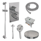 BRAUER Stripe thermostatische inbouw regendouche 3-weg rechthoekig SET 24 met 25 cm douchekop en plafondarm en 3-standen handdouche en doucheslang en geïntegreerde glijstang chroom 5-CE-411