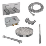 BRAUER Stripe thermostatische inbouw regendouche met drukknoppen SET 25 met 25 cm douchekop en rechte muurarm en staaf handdouche en doucheslang en wandaansluitbocht chroom 5-CE-413