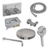 BRAUER Stripe thermostatische inbouw regendouche met drukknoppen SET 29 met 25 cm douchekop en gebogen muurarm en 3-standen handdouche en doucheslang en wandaansluitbocht chroom 5-CE-421