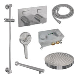 BRAUER Stripe thermostatische inbouw regendouche met drukknoppen SET 34 met 25 cm douchekop en rechte muurarm en 3-standen handdouche en doucheslang en geïntegreerde glijstang chroom 5-CE-431