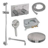 BRAUER Stripe thermostatische inbouw regendouche met drukknoppen SET 35 met 25 cm douchekop en gebogen muurarm en 3-standen handdouche en doucheslang en geïntegreerde glijstang chroom 5-CE-433