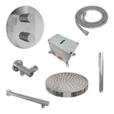 BRAUER Stripe thermostatische inbouw regendouche 3-weg rond SET 37 met 25 cm douchekop en rechte muurarm en staaf handdouche en doucheslang en wandaansluitbocht chroom 5-CE-437