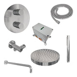 BRAUER Stripe thermostatische inbouw regendouche 3-weg rond SET 38 met 25 cm douchekop en gebogen muurarm en staaf handdouche en doucheslang en wandaansluitbocht chroom 5-CE-439