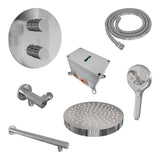 BRAUER Stripe thermostatische inbouw regendouche 3-weg rond SET 40 met 25 cm douchekop en rechte muurarm en 3-standen handdouche en doucheslang en wandaansluitbocht chroom 5-CE-443