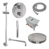 BRAUER Stripe thermostatische inbouw regendouche 3-weg rond SET 44 met 25 cm douchekop en gebogen muurarm en staaf handdouche en doucheslang en geïntegreerde glijstang chroom 5-CE-451