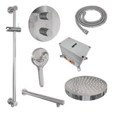 BRAUER Stripe thermostatische inbouw regendouche 3-weg rond SET 46 met 25 cm douchekop en rechte muurarm en 3-standen handdouche en doucheslang en geïntegreerde glijstang chroom 5-CE-455