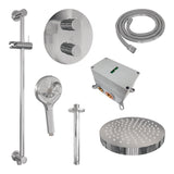 BRAUER Stripe thermostatische inbouw regendouche 3-weg rond SET 48 met 25 cm douchekop en plafondarm en 3-standen handdouche en doucheslang en geïntegreerde glijstang chroom 5-CE-459