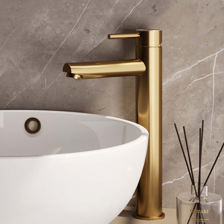 BRAUER Gold Edition verhoogde opbouw wastafelmengkraan model B goud geborsteld PVD