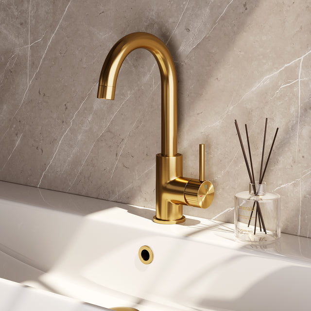 BRAUER Stripe hoge opbouw wastafelmengkraan met draaibare ronde uitloop model A goud geborsteld PVD 5-GG-003-R5