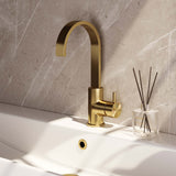 BRAUER Gold Edition hoge opbouw wastafelmengkraan met draaibare platte uitloop model B goud geborsteld PVD