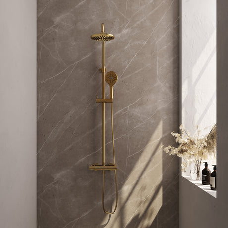 BRAUER Gold Edition opbouw thermostatische regendouche SET 02 met 20 cm douchekop en 3-standen handdouche en doucheslang goud geborsteld PVD