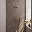 BRAUER Gold Edition thermostatische inbouw regendouche SET 02 met 30 cm douchekop en rechte muurarm en staaf handdouche en doucheslang en wandaansluitbocht goud geborsteld PVD