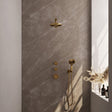 BRAUER Gold Edition thermostatische inbouw regendouche SET 07 met 20 cm douchekop en rechte muurarm en 3-standen handdouche en doucheslang en wandaansluitbocht goud geborsteld PVD