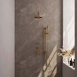 BRAUER Gold Edition thermostatische inbouw regendouche SET 13 met 20 cm douchekop en rechte muurarm en staaf handdouche en doucheslang en geïntegreerde glijstang goud geborsteld PVD