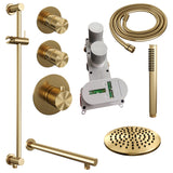 BRAUER Gold Edition thermostatische inbouw regendouche SET 13 met 20 cm douchekop en rechte muurarm en staaf handdouche en doucheslang en geïntegreerde glijstang goud geborsteld PVD