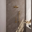 BRAUER Gold Edition thermostatische inbouw regendouche SET 14 met 30 cm douchekop en rechte muurarm en staaf handdouche en doucheslang en geïntegreerde glijstang goud geborsteld PVD