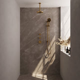 BRAUER Gold Edition thermostatische inbouw regendouche SET 23 met 20 cm douchekop en plafondarm en 3-standen handdouche en doucheslang en geïntegreerde glijstang goud geborsteld PVD