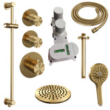 BRAUER Gold Edition thermostatische inbouw regendouche SET 23 met 20 cm douchekop en plafondarm en 3-standen handdouche en doucheslang en geïntegreerde glijstang goud geborsteld PVD