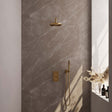 BRAUER Gold Edition thermostatische inbouw regendouche 3-weg omstelling SET 27 met 20 cm douchekop en gebogen muurarm en staaf handdouche en doucheslang en wandaansluitbocht goud geborsteld PVD