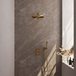 BRAUER Gold Edition thermostatische inbouw regendouche 3-weg omstelling SET 26 met 30 cm douchekop en rechte muurarm en staaf handdouche en doucheslang en wandaansluitbocht goud geborsteld PVD