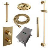 BRAUER Gold Edition thermostatische inbouw regendouche 3-weg omstelling SET 41 met 20 cm douchekop en plafondarm en staaf handdouche en doucheslang en geïntegreerde glijstang goud geborsteld PVD