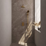 BRAUER Gold Edition thermostatische inbouw regendouche 3-weg omstelling SET 43 met 20 cm douchekop en rechte muurarm en 3-standen handdouche en doucheslang en geïntegreerde glijstang goud geborsteld PVD