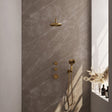 BRAUER Gold Edition thermostatische inbouw regendouche SET 09 met 20 cm douchekop en gebogen muurarm en 3-standen handdouche en doucheslang en wandaansluitbocht goud geborsteld PVD