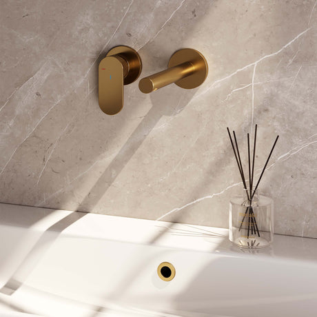 BRAUER Gold Edition inbouw wastafelmengkraan met rechte uitloop en rozetten model C2 goud geborsteld PVD