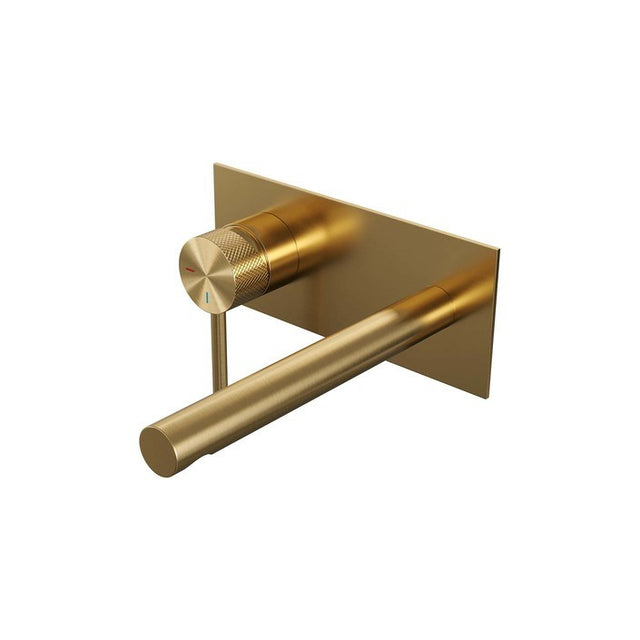 BRAUER Gold Carving inbouw wastafelmengkraan met rechte uitloop en afdekplaat model A2 goud geborsteld PVD 5-GG-083-S6